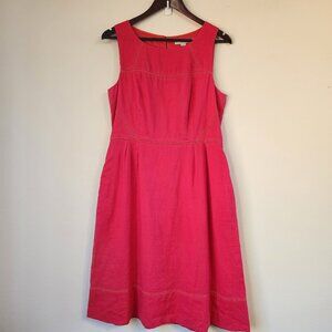 Boden New British Jeo Midi Dress Sleeveless Red A-Line Sz 8L, Pocket,Pleated,Zip